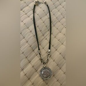 Vintage Silpada starburst filigree sterling and leather necklace